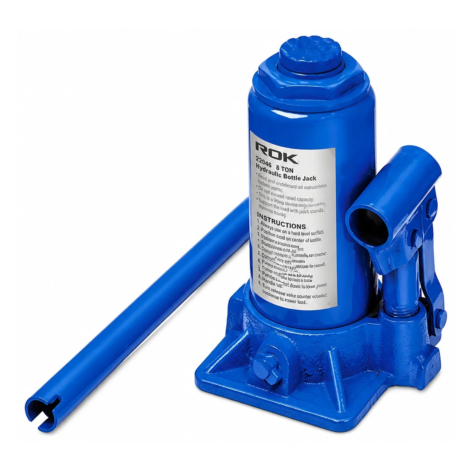 ROK 22046 8-ton hydraulic bottle jack with pump handle on a white background