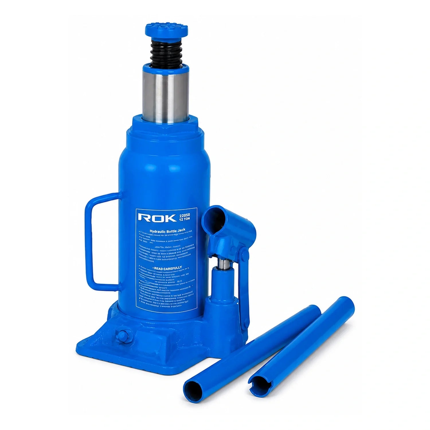 ROK 22050 12-ton hydraulic bottle jack with pump handle on a white background