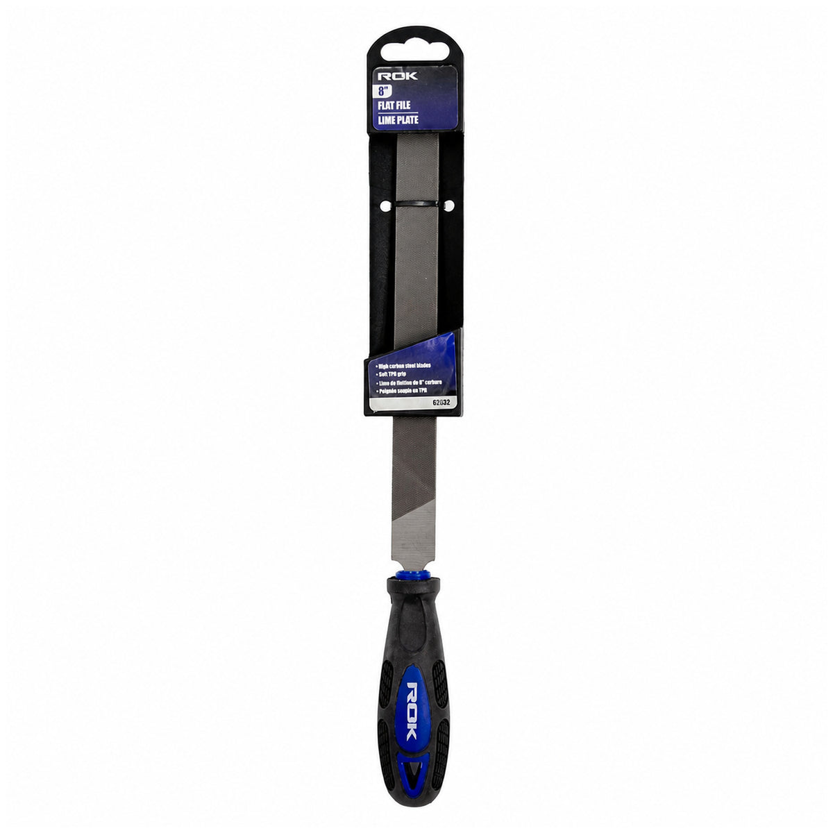 ROK 8-inch flat file with ergonomic blue and black handle