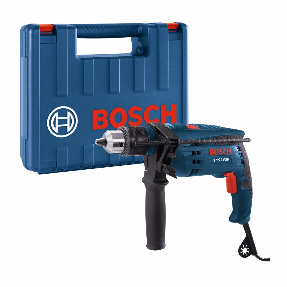 Bosch 1191VSRK 7 Amp 1/2 inch Variable Speed Hammer Drill showing with the hard case