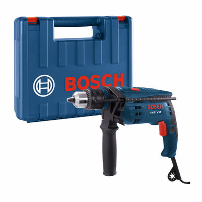 Bosch 1191VSRK 7 Amp 1/2 inch Variable Speed Hammer Drill showing with the hard case