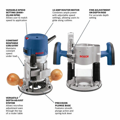 Bosch 1617EVSPK 2-1/4 inch HP Combination Plunge and Fixed-Base Router