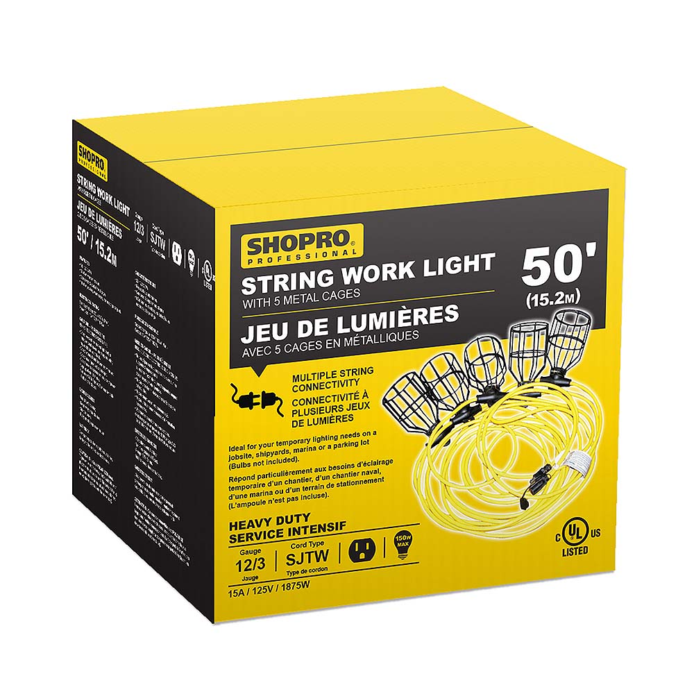 SHOPRO Heavy Duty Light String 50' x 5 sockets