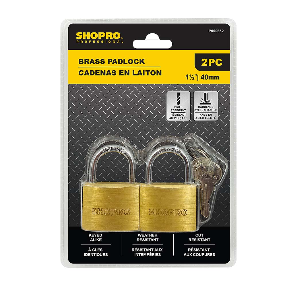 SHOPRO 1-1/2in Brass Padlocks - 2pk