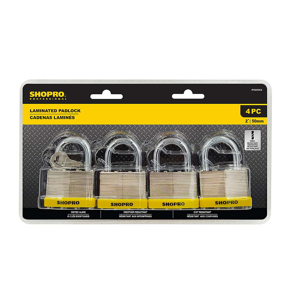 SHOPRO 2in Laminated Padlocks - 4pk