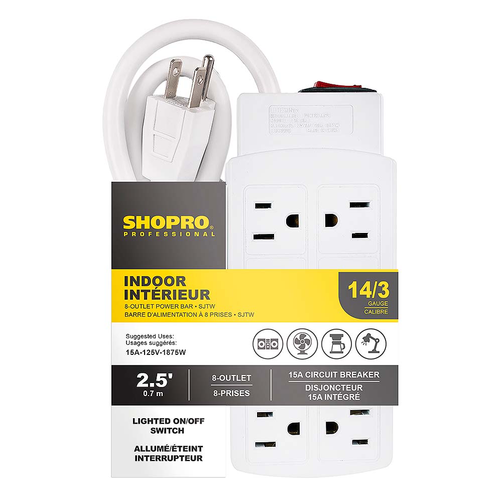 SHOPRO 2-1/2in 8-Outlet Power Bar