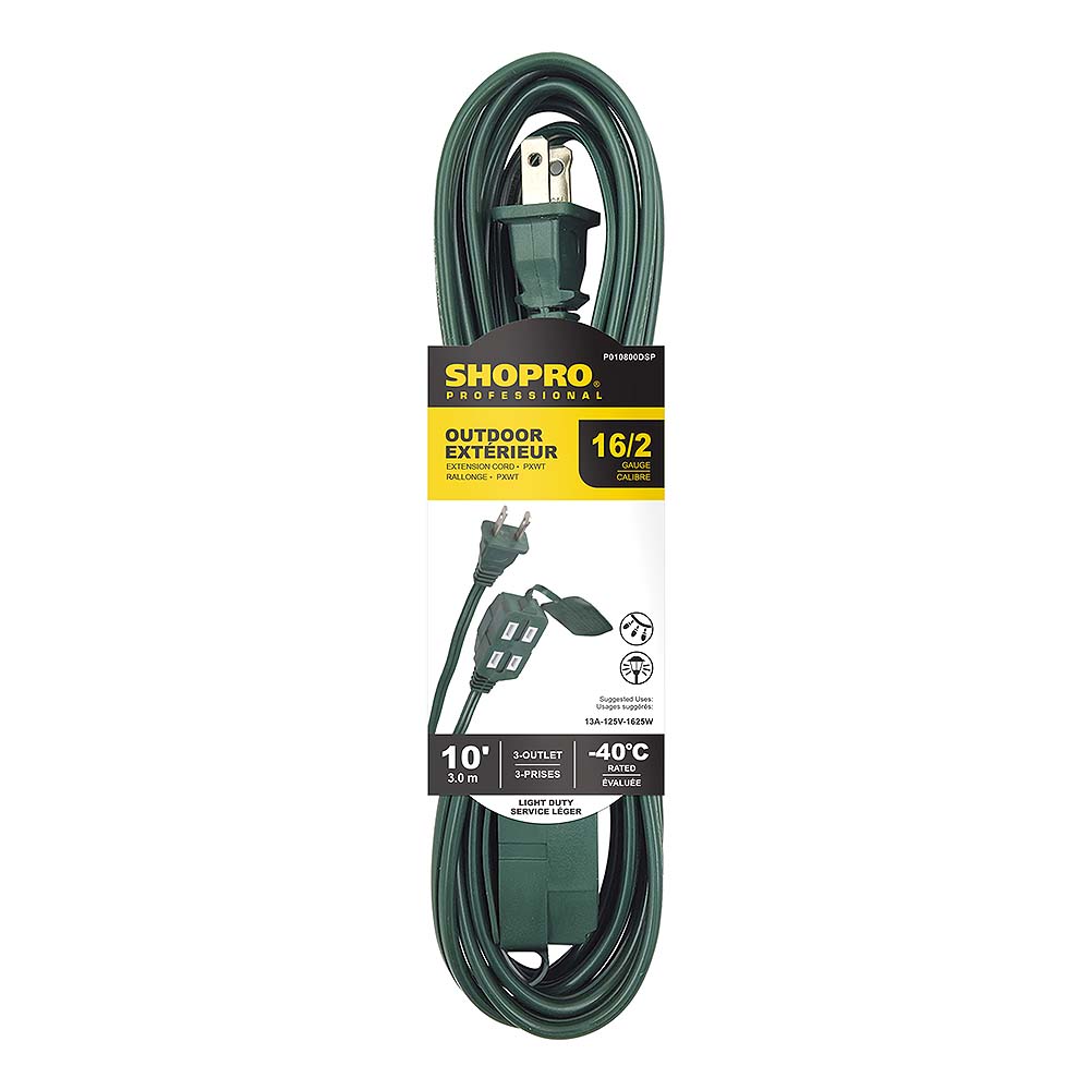 SHOPRO 10' 16/2 PXWT Outdoor Extension Cord - Green