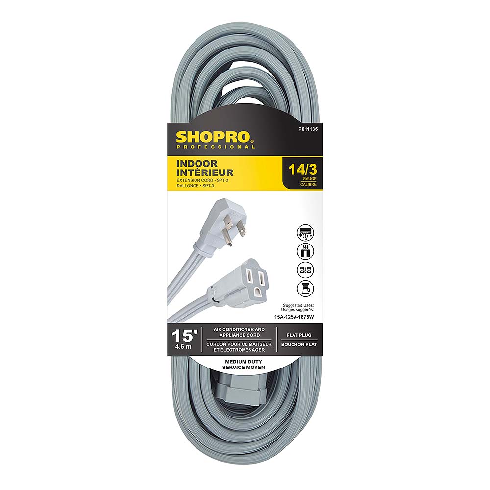 SHOPRO 15' 14/3 SPT-3 Air Conditioner and Appliance Indoor Extension Cord