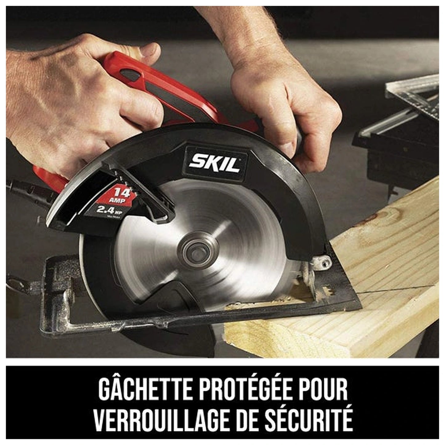 SKIL 5180-01 safety lock guarded trigger feature graphic in French