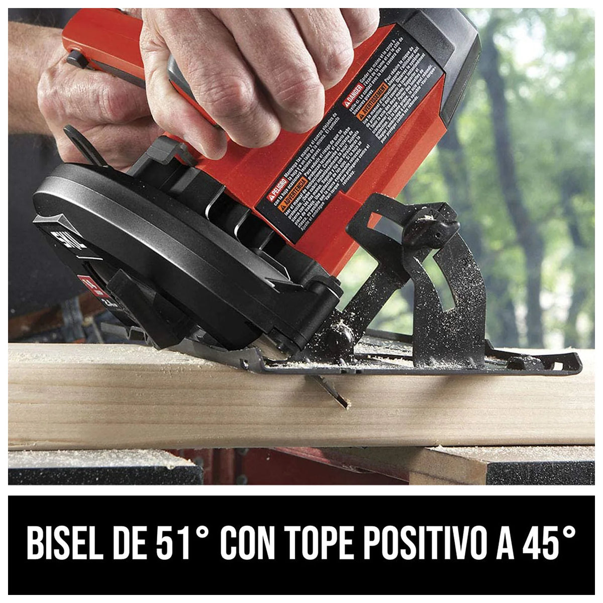 SKIL 5180-01 51-degree bevel and 45-degree positive-stop feature graphic in Spanish