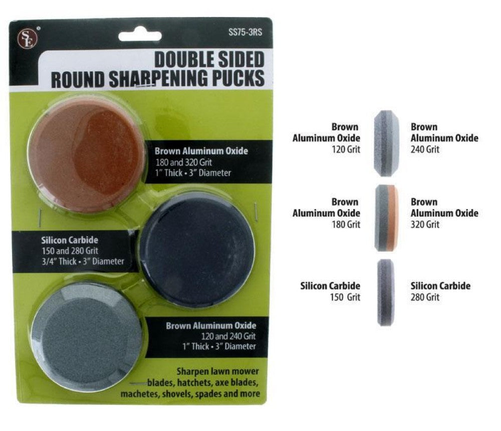 Sona 3pc 3in Double Sided Round Sharpening Stone Puck Set