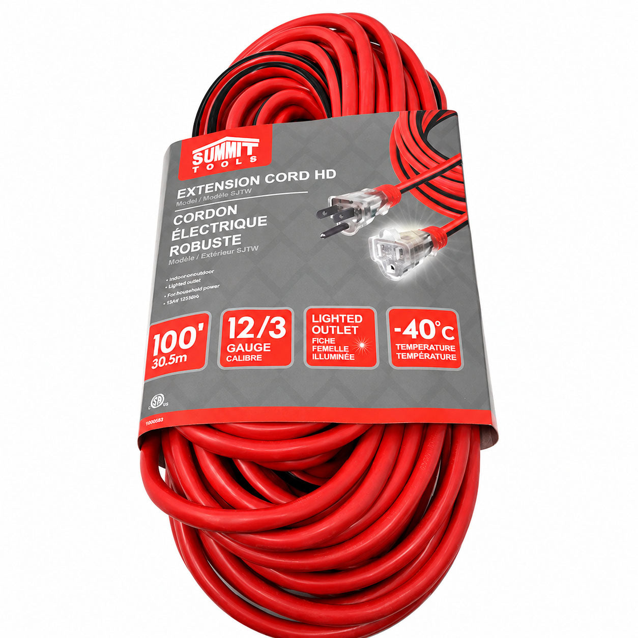 Summit 12/3 Gauge All-Weather Extension Cord with Lighted End