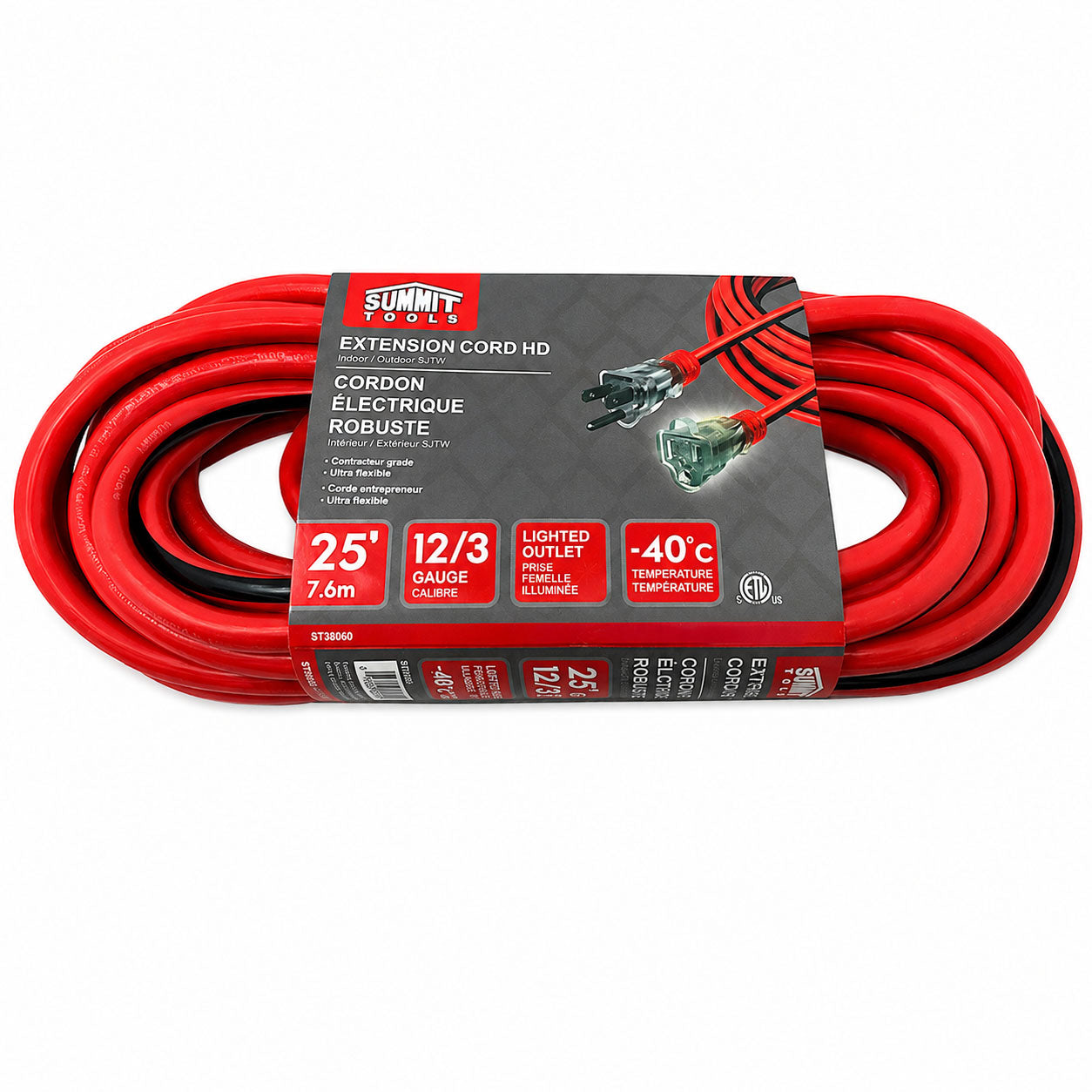 Summit 12/3 Gauge All-Weather Extension Cord with Lighted End