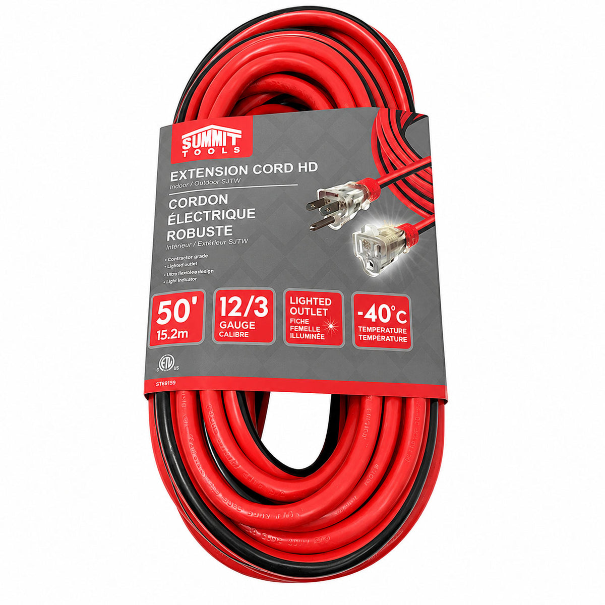 Summit 12/3 Gauge All-Weather Extension Cord with Lighted End