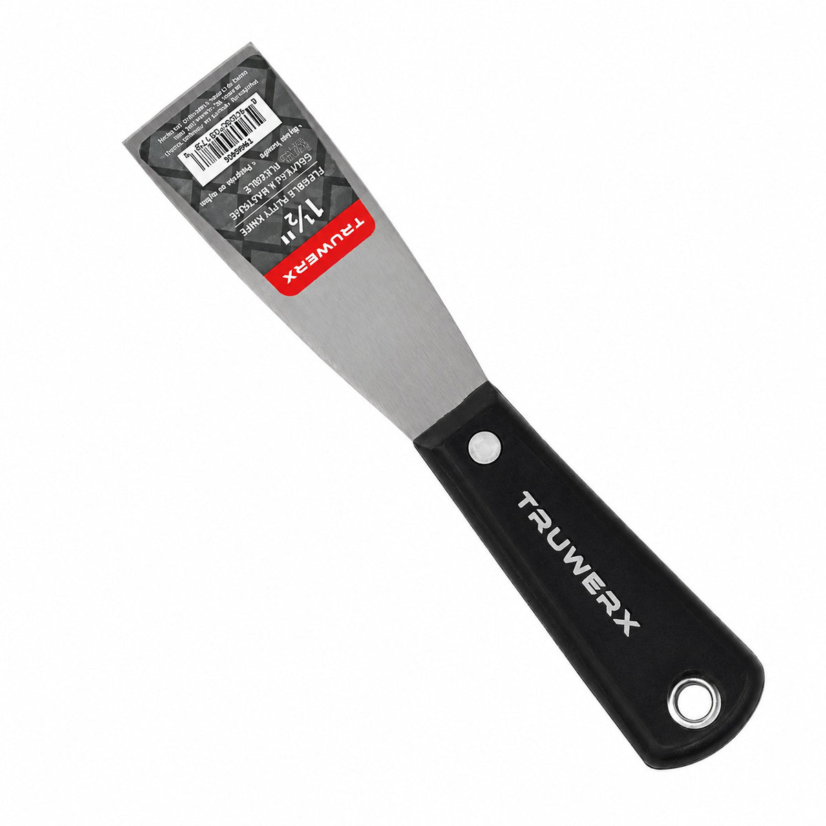 A Truwerx flathead scraper tool with a silver metal blade and a black handle, shown against a plain white background.