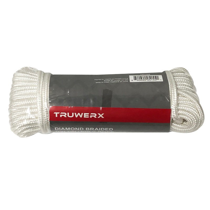 Truwerx 1/4in Nylon/Poly Diamond Braid Utility Rope - White