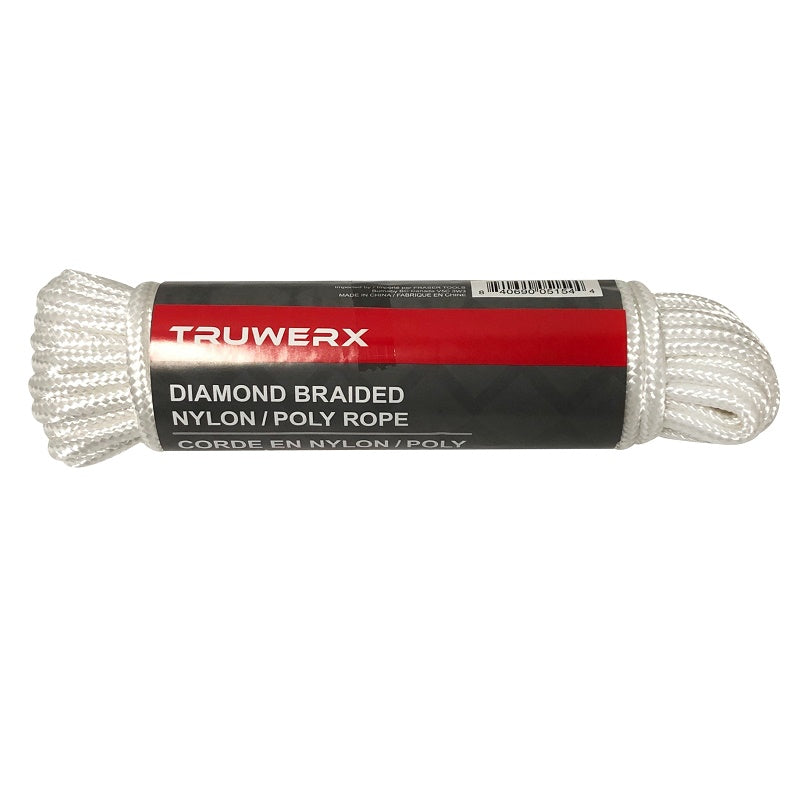Truwerx 1/4in Nylon/Poly Diamond Braid Utility Rope - White