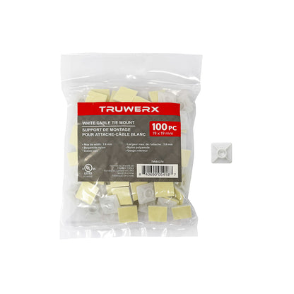 Truwerx 100pc 19 x 19mm White Cable Tie Mounts - product image