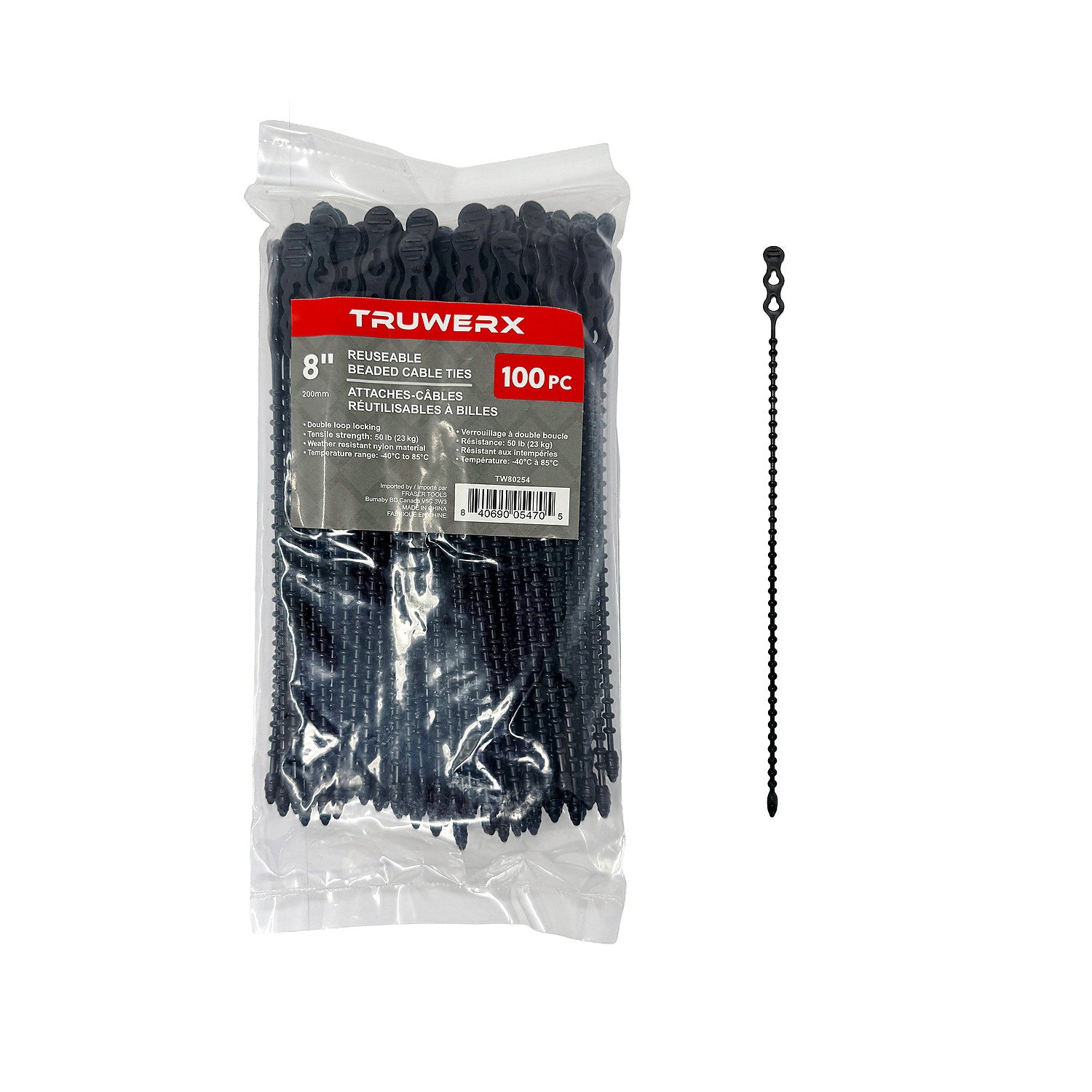 Truwerx 100pc 8in Reusable Beaded Cable Ties - product image