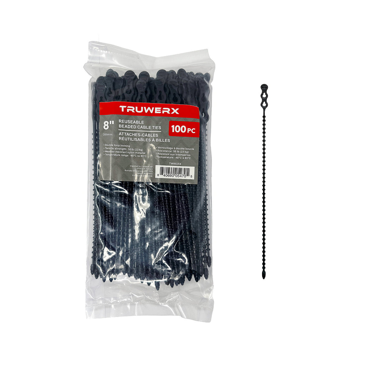 Truwerx 100pc 8in Reusable Beaded Cable Ties - product image