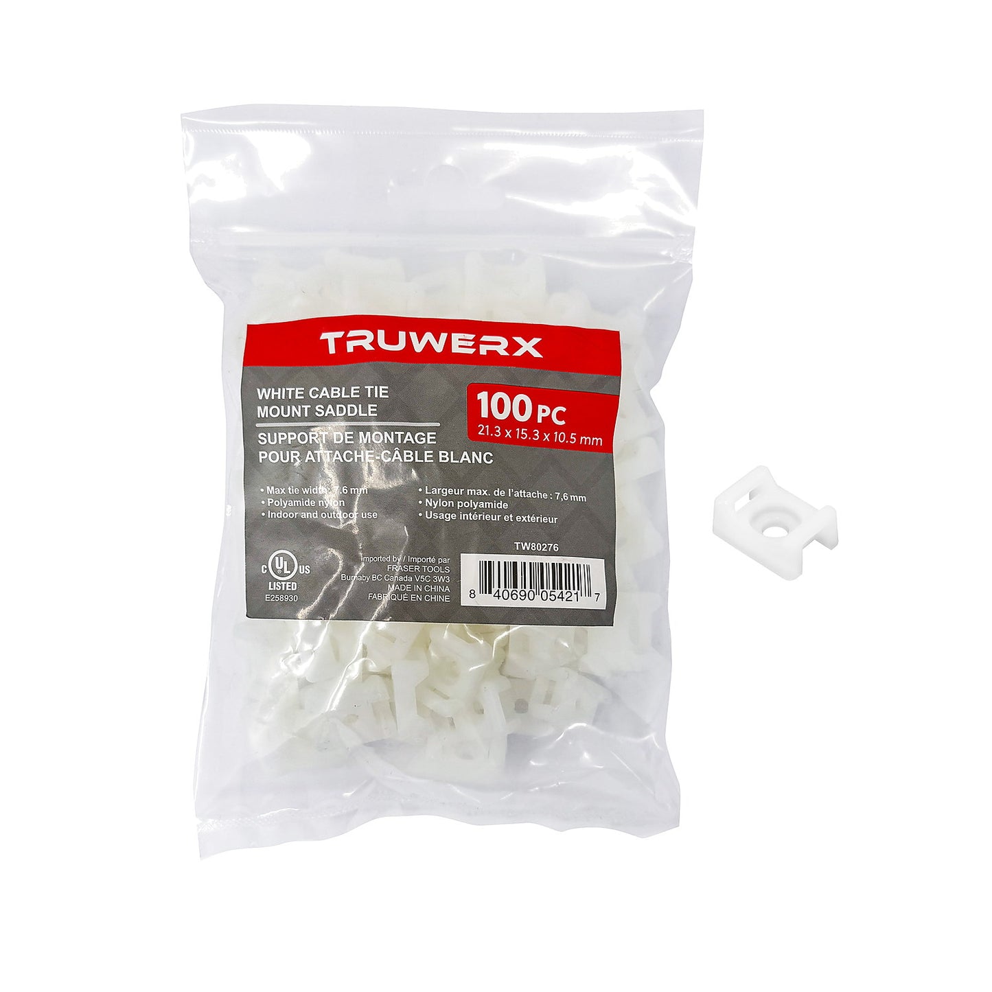 Truwerx 100pc Large White Cable Tie Screw Mounts - product image