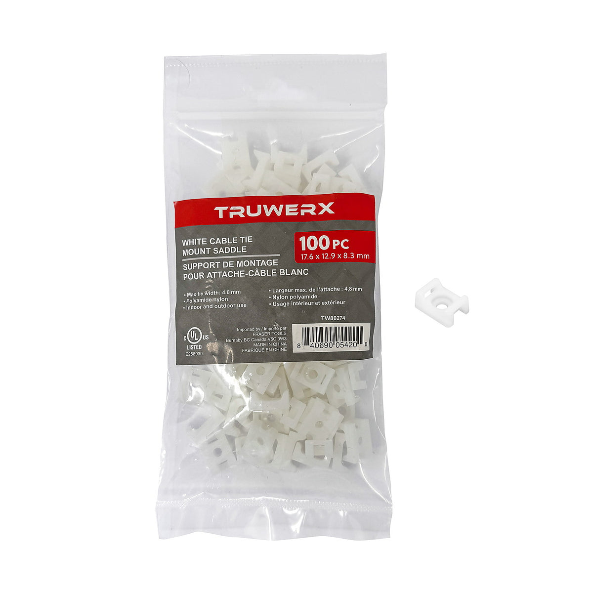 Truwerx 100pc Small White Cable Tie Screw Mounts - product image