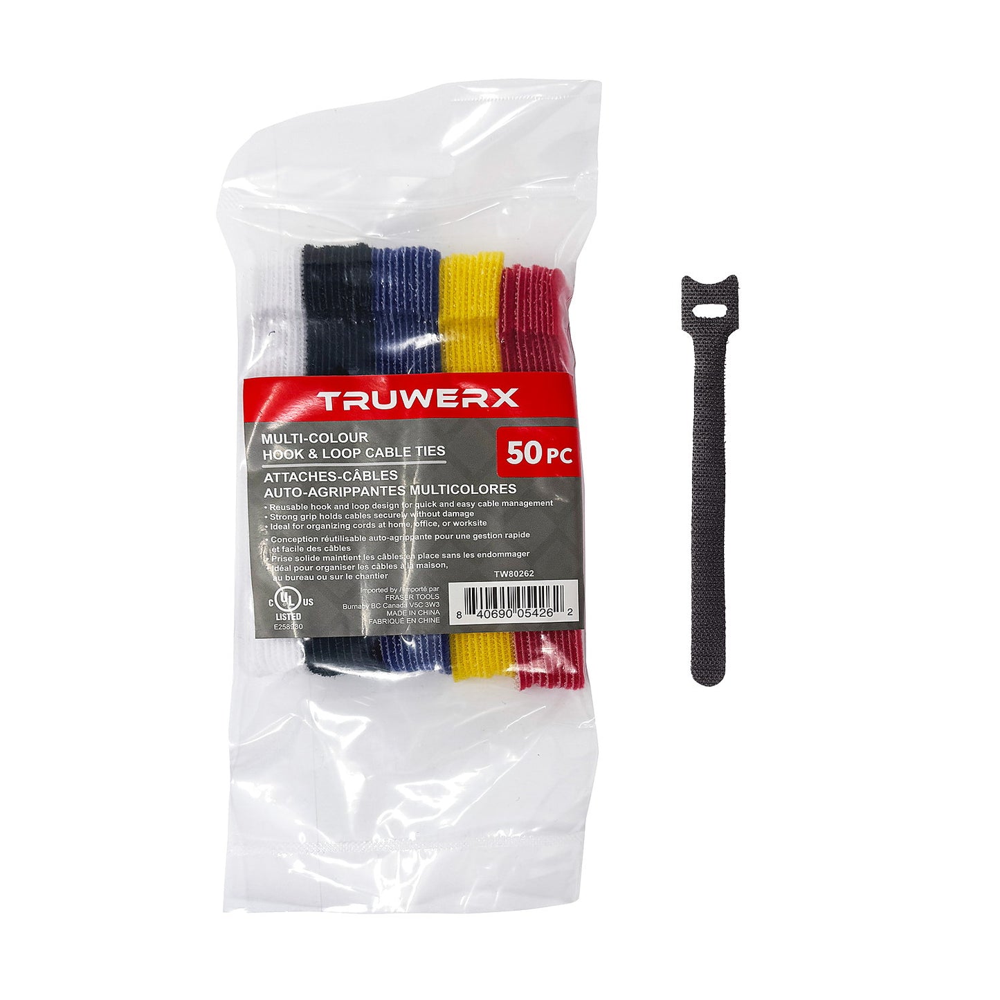 Truwerx 50pc Multi-Colour Hook & Loop Cable Ties - product image