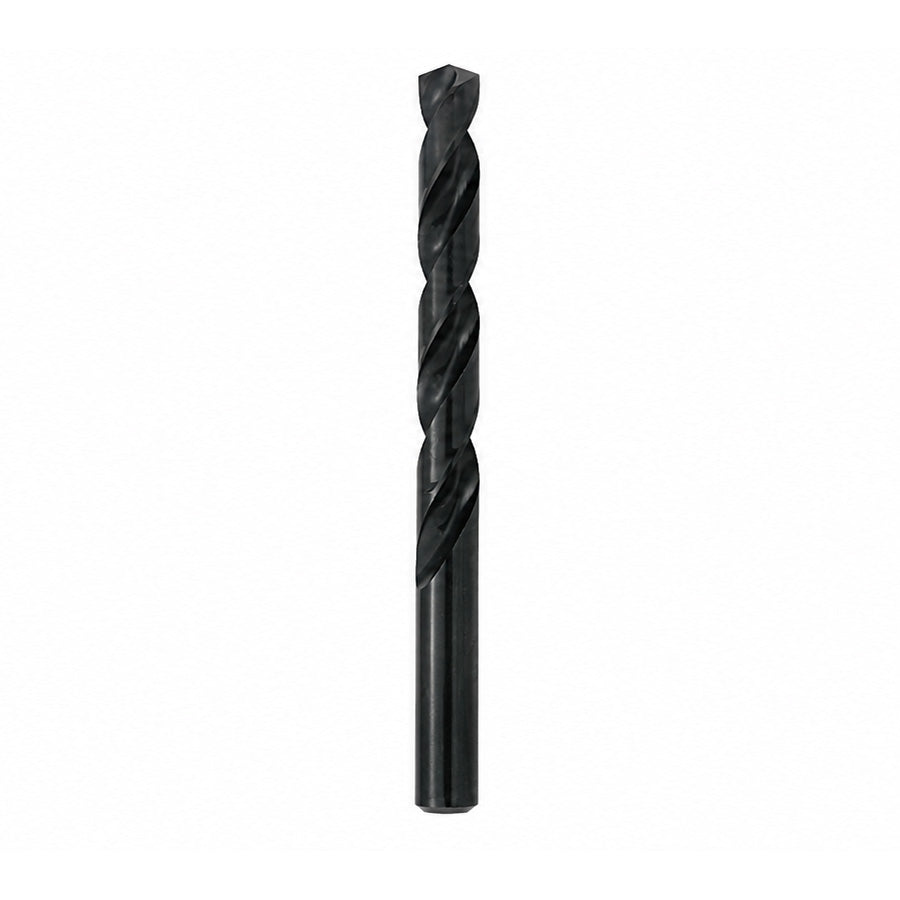 A single black metal drill bit shown vertically against a plain white background.