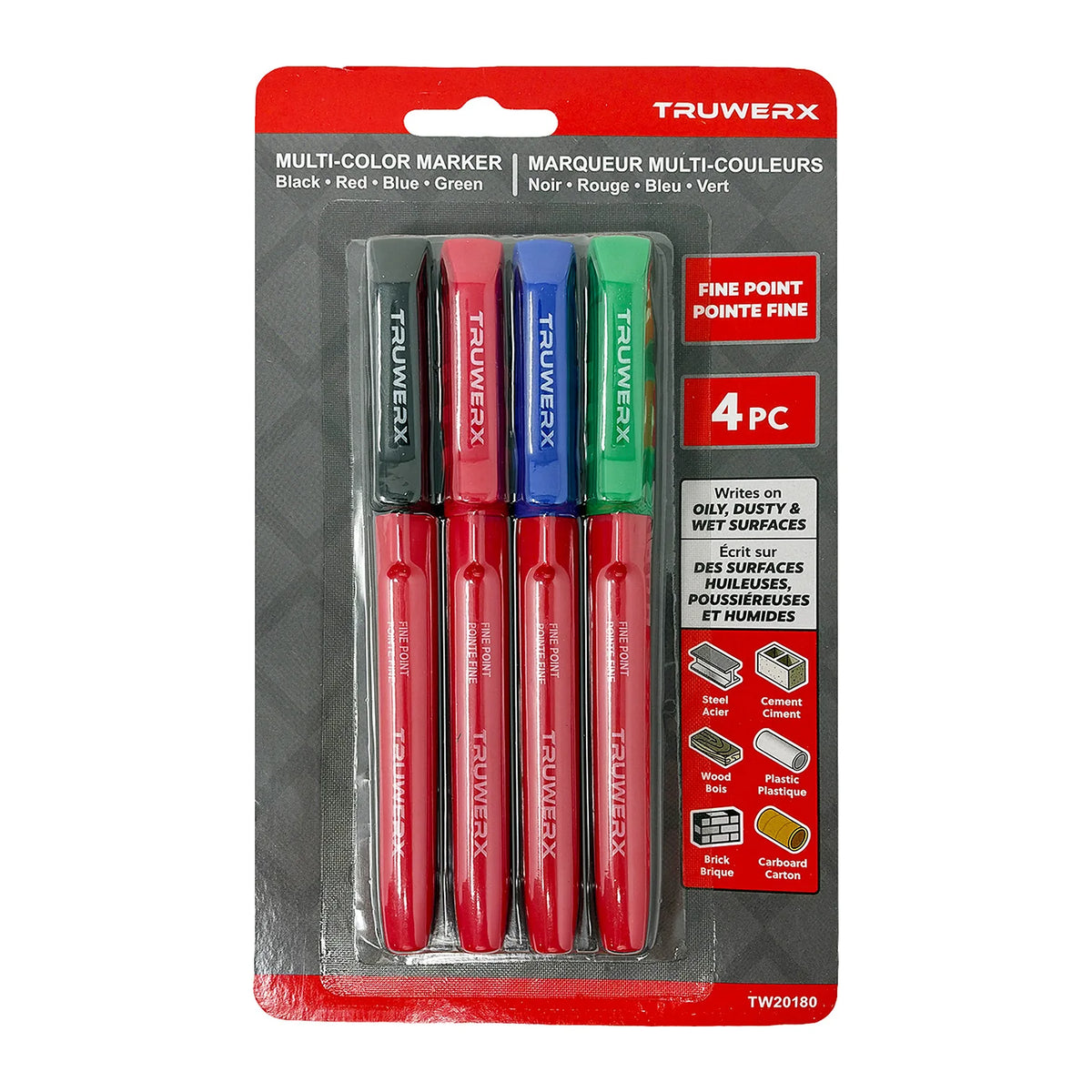 Truwerx Multi Color Marker Fine Point - 4PC - TW20180